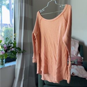 Peach Long Sleeve Waffle Knit Top